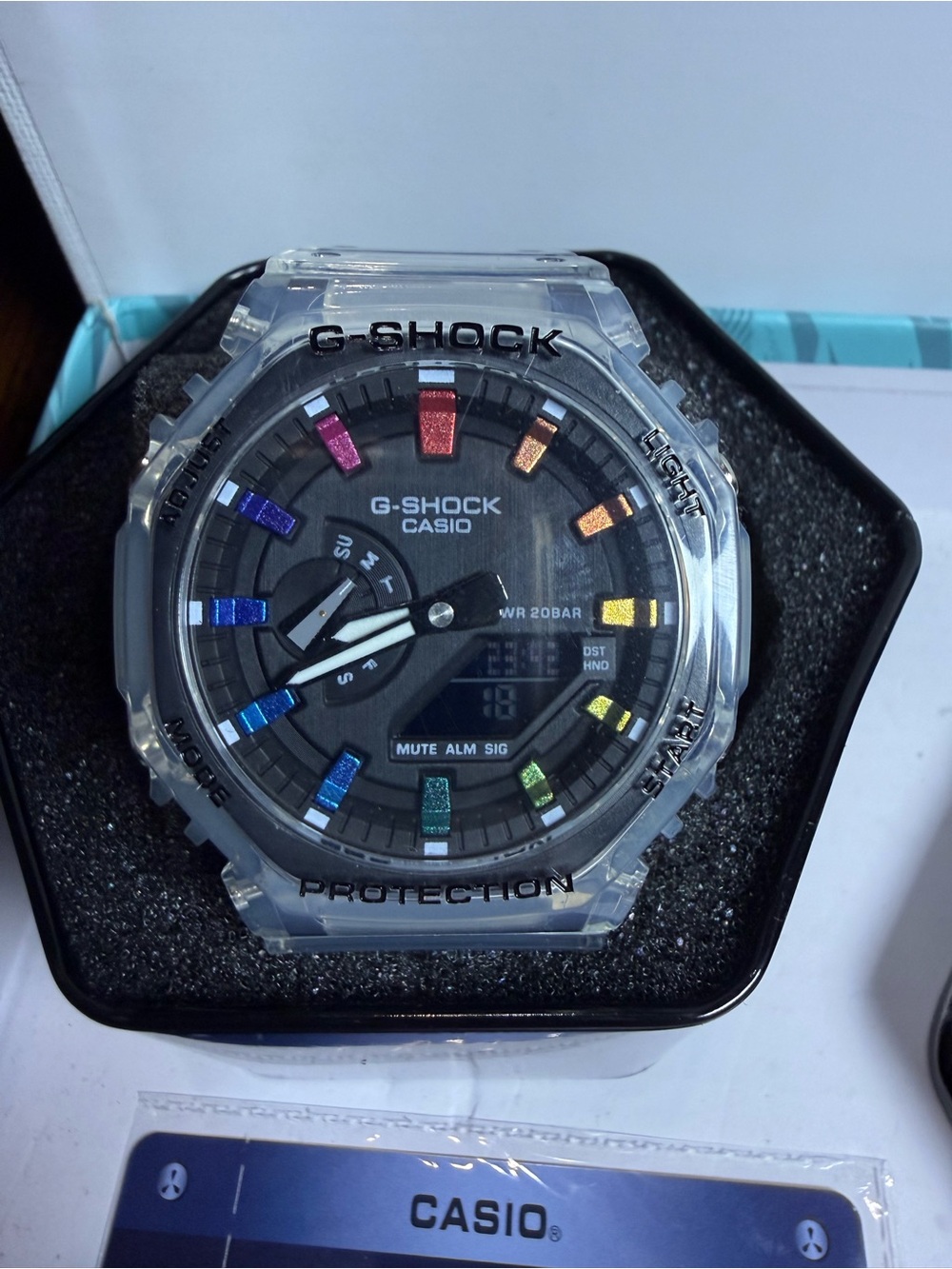 G-Shock Casio Transparent Case Black Dial Rainbow Accent Watch